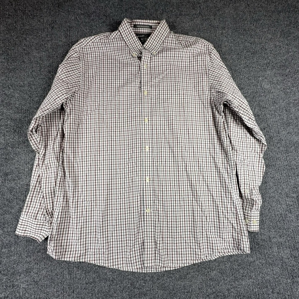 Eddie Bauer Shirt Mens Large White Check Long Sleeve Wrinkle Free Relaxed Fit